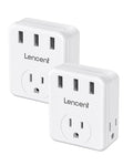 LENCENT Multi Plug Outlet Extender, 2 Pack, 3 Outlets Splitter with 3 USB Ports, USB Brick, Wall Charger, 3 Prong Power Charging Box Expander for Home, Office, Hotel - White