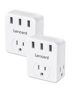 LENCENT Multi Plug Outlet Extender, 2 Pack, 3 Outlets Splitter with 3 USB Ports, USB Brick, Wall Charger, 3 Prong Power Charging Box Expander for Home, Office, Hotel - White