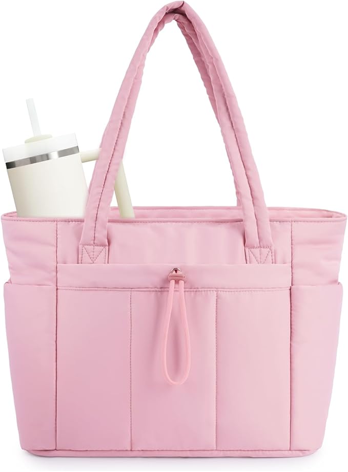Wandering Nature Puffer Tote Bag with Cup Holder & Laptop Compartment & Trolley Sleeve for Travel, Work, Nurse, Women