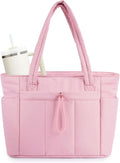 Wandering Nature Puffer Tote Bag with Cup Holder & Laptop Compartment & Trolley Sleeve for Travel, Work, Nurse, Women