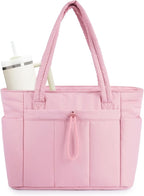 Wandering Nature Puffer Tote Bag with Cup Holder & Laptop Compartment & Trolley Sleeve for Travel, Work, Nurse, Women