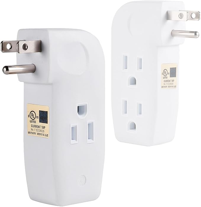 3 Outlet Wall Adapter, UL Listed 1875W/15Amps 3-Prong Grounded Vertical Outlet to The Side, Wall Plug Side Access Adapter, 3 Way Power Splitter Outlet Extender Tap, White (1 Pack)