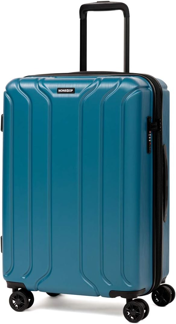 NONSTOP NEW YORK Luggage Expandable Spinner Wheels hard side shell Travel Suitcase Lightweight, TSA Lock, Double USB Port (Teal, 3-Piece Set (20/24/28))