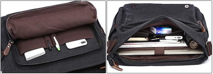 Vintage Genuine Leather Waxed Canvas Briefcase Large Satchel Shoulder Bag Rugged Computer 15.6" Laptop Bag