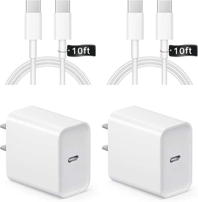 iPhone 17 16 15 Charger Fast Charging 10FT - 20W USB C Charger Block with 10FT Type C to C Cable Compatible with iPhone 17/17 Pro/17 Pro Max/Air/16/16e/15, iPad Pro, iPad Air (White)