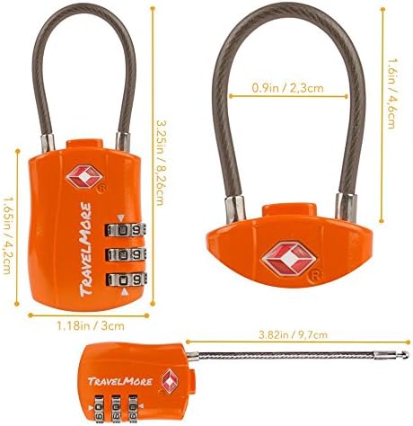TSA Approved Travel Combination Cable Luggage Locks for Suitcases & Backpacks - 1 Pack of Orange TSA Lock
