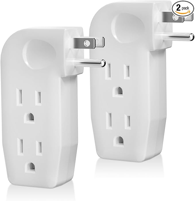 oviitech 3 Way Outlet Vertical Wall Tap Splitter Adapter with 3 Prong Plug for Behind Furniture, Hard Plastic,UL Listed,2PK…
