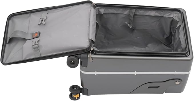 Kids Ride-on Luggage with Foldable Back Rest, 22" Carry On Luggage Travel Trolley Case with Seat for Children, Top Opening Suitcase with Spinner Wheels and Lock (Dark Grey, 22 Inch)