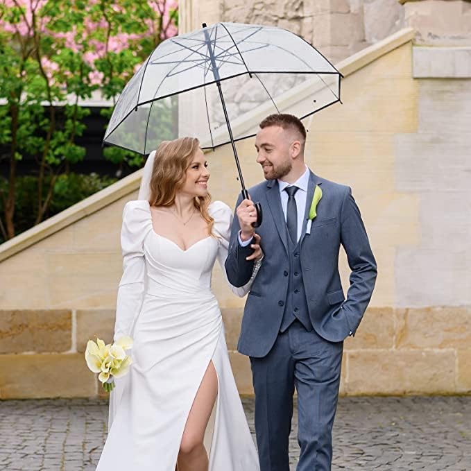 Clear Bubble Umbrella - Automatic Opening Clear Dome Umbrella with the Stylish J-Shaped Handle for Men and Women, Wedding, Outings and Large Group Gatherings, Graduations, Proms, or Daily City Walks