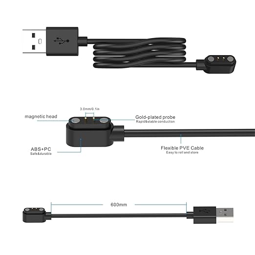 Smartwatch Charger, Magnetic Charging Cable for IDW13/15/16/17/19/21/23/25/26/28, ID208, GTX20, Replacement USB Magnetic Charger Compatible with VeryFit/VeryFitPro App Models Smart watch,, Black