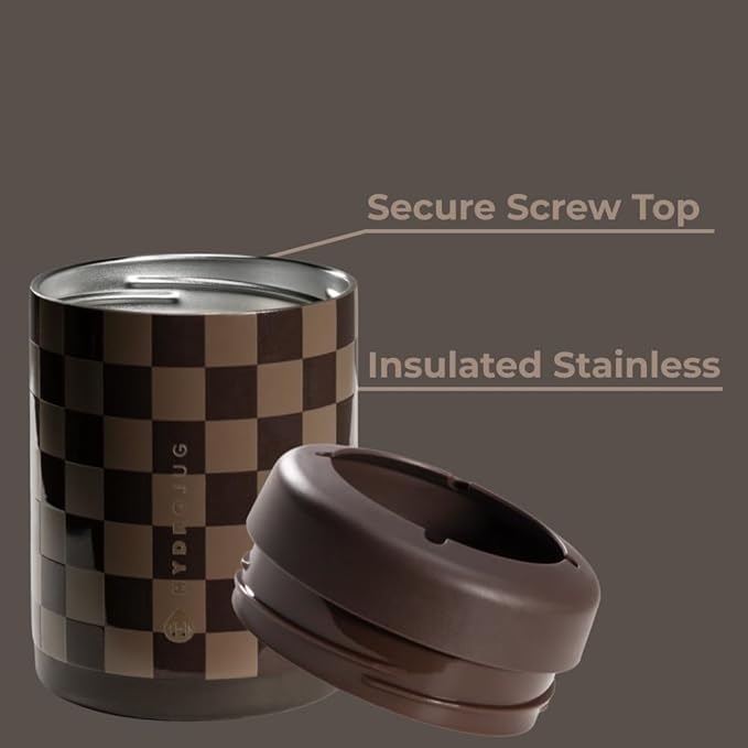 HydroJug Standard Can Cooler - 2-in-1 Insulated Can Cooler Cup - Stainless Steel Can Holder with Non-Slip Rubber Base - Screw-Top Lid - Dishwasher Safe - 12oz, Autumn Checkers