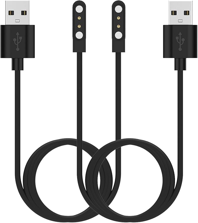 Smart Watch Chargers Compatible for FITVII HM78 HM68 HM58 HM57 H56, Iaret I18, Morepro HM57 HM78, Parsonver SR1 Replacement Charging Cable 60cm, 2Pack (Black&Black)
