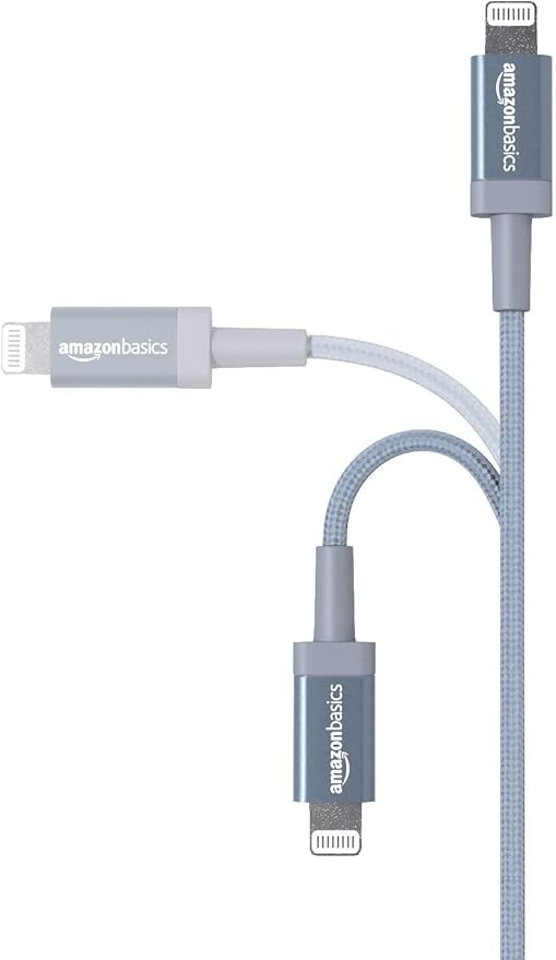 Amazon Basics USB-A to Lightning Cable, Apple MFi Certified, Nylon Braided Cord, Fast Charging, Durable, Sturdy, 3 Foot, Dark Gray