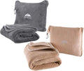BlueHills Soft Long Travel Blankets 70X48 inches Large Plush Value Pack of 2 - Premium Airplane Travel Essential Flight Throw in a Bag Compact for Plane Travel Gift – Gray and Beige