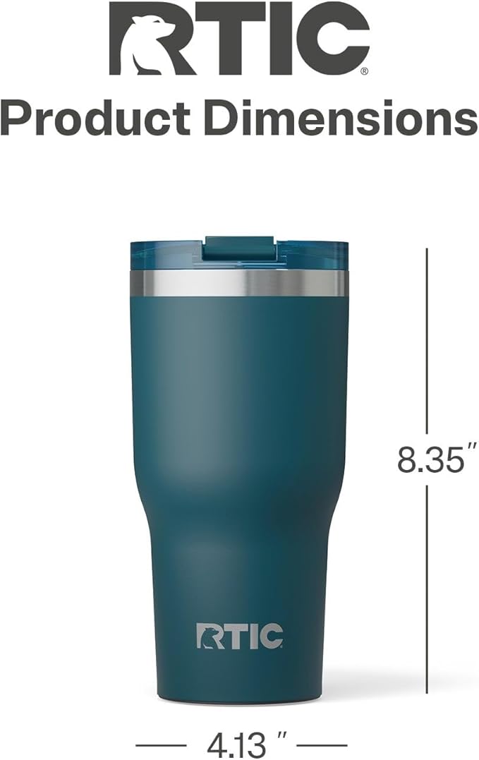 RTIC 30oz Essential Tumbler with Lid, Ceramic Lined, Insulated, Stainless Steel, Metal, Double Wall Vacuum-Insulation, Travel Cup for Iced Coffee, Tea, Hot and Cold Drink, Marine