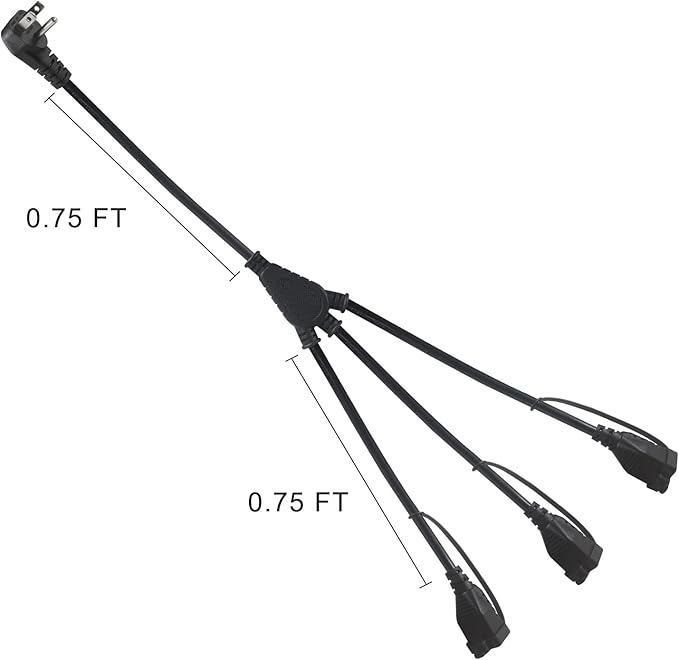 Outdoor 3-Outlet Power Splitter, 90-Degree Flat Plug 1 to 3 Way Outlet Adapter 1.5FT SJTW 16AWG 3-Prong Power Cord Extension Strip with Outlet Cover for Holiday Decoration String Light(1-Pack)