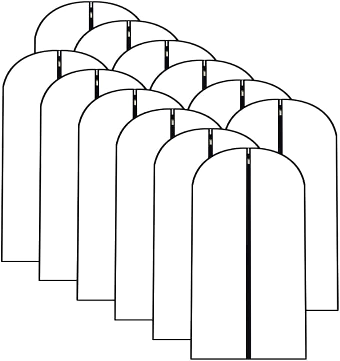 Garment Bags for Hanging Clothes 12 PCS Transparent Waterproof Dustproof Storage for Wardrobe Storage Suit Covers for Closet Cloth Cover Washable Clear Reuse Full Zipper for Suits Gowns 24''x40''