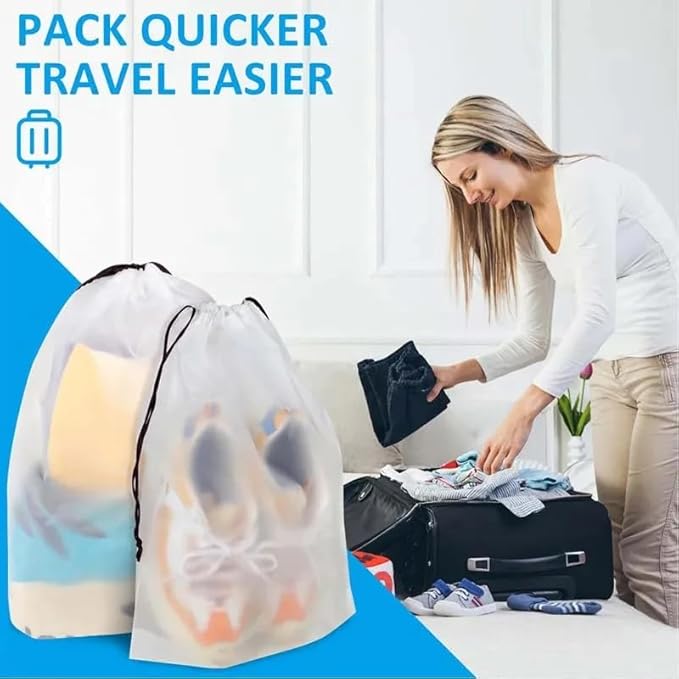 5PCS Portable Shoe Storage Drawstring Eco Storage Bags for Shoes Sundries Travel Waterproof Transparent Plastic Storage Bag (Large-5Pcs)