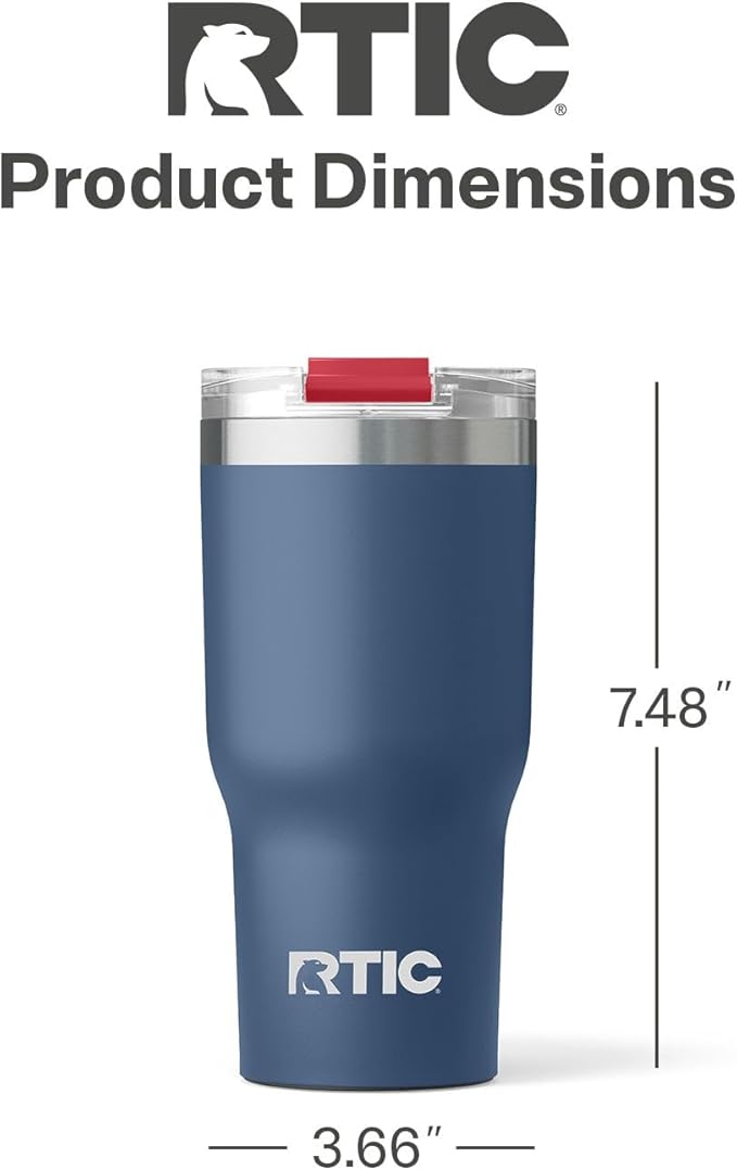 RTIC 20oz Essential Tumbler with Lid, Ceramic Lined, Insulated, Stainless Steel, Metal, Double Wall Vacuum-Insulation, Travel Cup for Iced Coffee, Tea, Hot and Cold Drink, Patriot