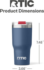 RTIC 20oz Essential Tumbler with Lid, Ceramic Lined, Insulated, Stainless Steel, Metal, Double Wall Vacuum-Insulation, Travel Cup for Iced Coffee, Tea, Hot and Cold Drink, Patriot