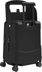 TABU 20" Ride on Luggage with Foldable Seat，Front-Opening Carry On Suitcase with Built-in USB & Type-C Port, TSA Lock and 360° Silent Spinner, for Kids & Adults, Black