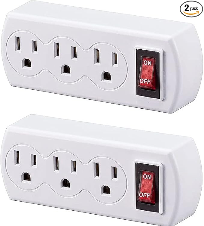 Topro23 Multi Outlet Wall Plug Grounded Triple Outlet Adapter with ON/OFF Switch 3 Prong ETL Listed 2 Pack White TP-SY610