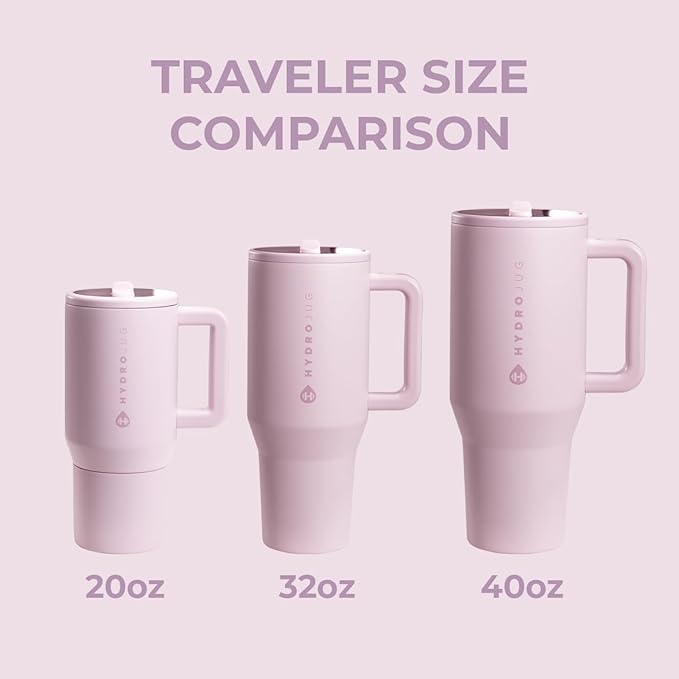 HydroJug Traveler - 32 oz Water Bottle with Handle & Flip Straw - Fits in Cup Holder, Leak Resistant Tumbler-Reusable Insulated Stainless Steel & Rubber Base - Gifts for Women & Men, Sweet Pea