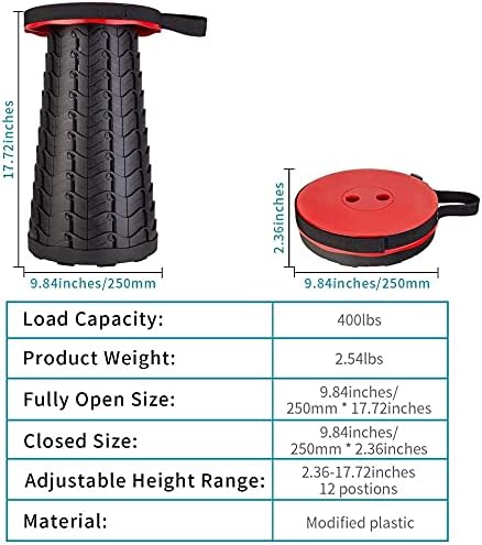 Fishboy Upgraded Collapsible Stool, 400lbs Max Weight, Lightweight But Sturdy, Portable Retractable Folding Telescoping Foldable Camping Stool for Adults Outdoor Fishing Hiking BBQ