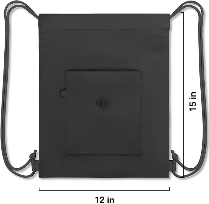 BAVELOE Drawstring Backpack Sports Gym Sackpack with Pockets Water Resistant Cinch String Bag for Women Men（Black）