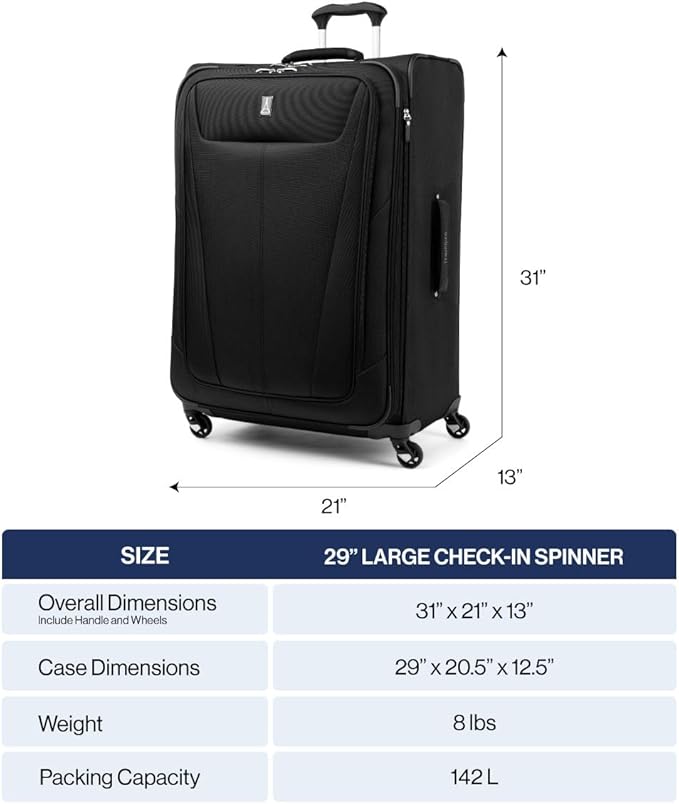 Travelpro Maxlite 5 Softside Expandable Luggage with 4 Spinner Wheels, Lightweight Suitcase, Men and Women, Ensign Blue, Checked-Large 29-Inch
