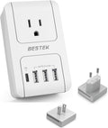 BESTEK International Travel Adapter, 3000W European Travel Plug Adapter for Hair Dryer Curling Iron, USB Travel Wall Charger with Worldwide Wall Plugs for US, EU(PD35W,1004, White)