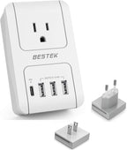 BESTEK International Travel Adapter, 3000W European Travel Plug Adapter for Hair Dryer Curling Iron, USB Travel Wall Charger with Worldwide Wall Plugs for US, EU(PD35W,1004, White)
