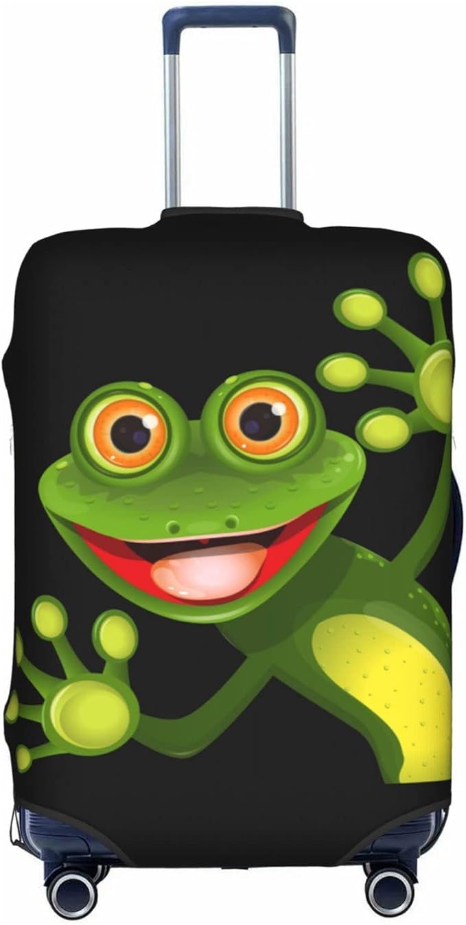 Travel Luggage Cover Suitcase Protector, Merry Green Frog Cute Animal Washable Elastic Stretchy Anti-scratch Luggage Sleeve with Concealed Zipper for Spinner Wheeled Suitcase Fits 18-21 Inch Luggage