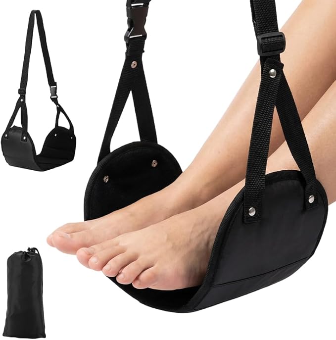 Airplane Foot Hammock, No Collapse Thickened Bamboo Airplane Foot Rest for Long Flight, Adjustable Footrest for Office, Long Flight, Flawless Accessory with Business Trip (2 PCS)