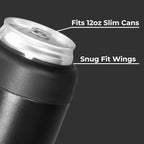 HydroJug Slim Can Cooler - 2-in-1 Insulated Can Cooler Cup - Stainless Steel Slim Can Holder with Non-Slip Rubber Base - Screw-Top Lid - Dishwasher Safe - 12oz, Black