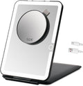 Rechargeable Travel Makeup Mirror with Lights, Portable Lighted Vanity 10X Magnification, 70 LEDs 3 Color Dimmable Touch Screen, Tabletop Folding Compact Cosmetic (ShiningBlack)