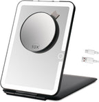 Rechargeable Travel Makeup Mirror with Lights, Portable Lighted Vanity 10X Magnification, 70 LEDs 3 Color Dimmable Touch Screen, Tabletop Folding Compact Cosmetic (ShiningBlack)
