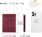 CONTACTS Full Grain Leather Passport Holder RFID Blocking Travel Passport Wallet Compatible with Airtag Passport Cover Case with 4 Cards Slots, Coin Pocket (Badge, Wine Red)