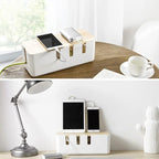 Cable Management Box by Baskiss, 12x5x4.5 inches, Wood Lid, Wire Organizer for Desk TV Computer USB Hub System to Cover and Hide & Power Strips & Cords