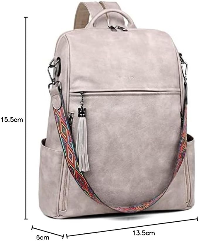 FADEON Laptop Backpack Purse for Women Large Designer PU Leather Laptop Bag, Ladies Computer Shoulder Bags