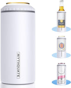 3 in 1 Slim Can Cooler for 12 OZ Skinny Can, Regular Can & Beer Bottle - Keep Cold for 6 Hours - Double Walled Insulated Stainless Steel Vacuum Beverage Can Insulator (Matte White)