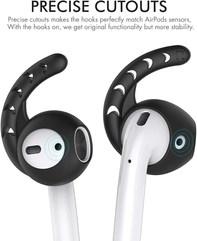 AhaStyle 3 Pairs AirPods Ear Hooks Cover Silicone Accessories Compatible with Apple AirPods and EarPods Headphones(Black)