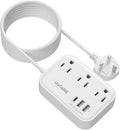 10FT Extension Cord with UK Plug Adapter, US to UK Plug Adapter with 3 Outlets 3 USB Charging Ports (USB-C), Type G Travel Adapter for USA to Scotland British London England Irish Dubai