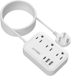 10FT Extension Cord with UK Plug Adapter, US to UK Plug Adapter with 3 Outlets 3 USB Charging Ports (USB-C), Type G Travel Adapter for USA to Scotland British London England Irish Dubai