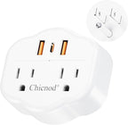 5 in 1 Wall Outlet Extender with USB & Type-C, Surge Protector, 2 AC Outlets, 1050J Fireproof, ETL/FCC Certified, Compact for Travel, Office, Home