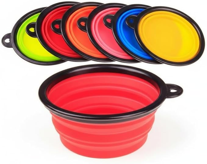 Collapsible Dog Bowl, Travel Dog Bowl, Collapsible Water Bowl for Dogs & Cats, Portable Silicone Dog Travel Bowl, Foldable Pet Food & Water Bowl, Outdoor Dog Bowls for Traveling (Red)