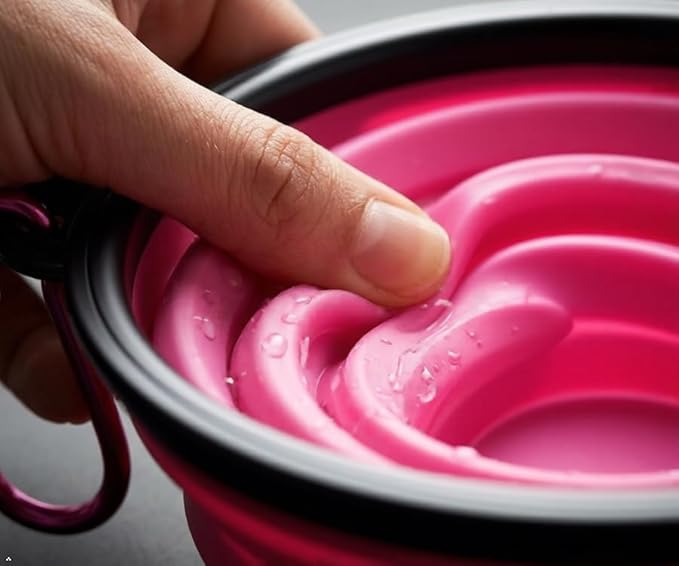 Silicone Foldable Pet Food Water Feeder, Collapsible Travel Bowl for Dog and Cat, Outdoor Portable (Pink)
