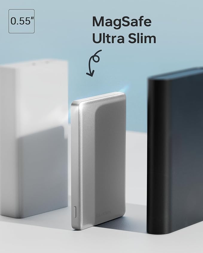 ULiXWH 10,000mAh for MagSafe Power Bank Ultra Slim, Magnetic Wireless Charger with USB-C Cable, Fast Charging Portable Battery for iPhone 17/16/15/14/13/12 Series, All-Metal Design, Silver