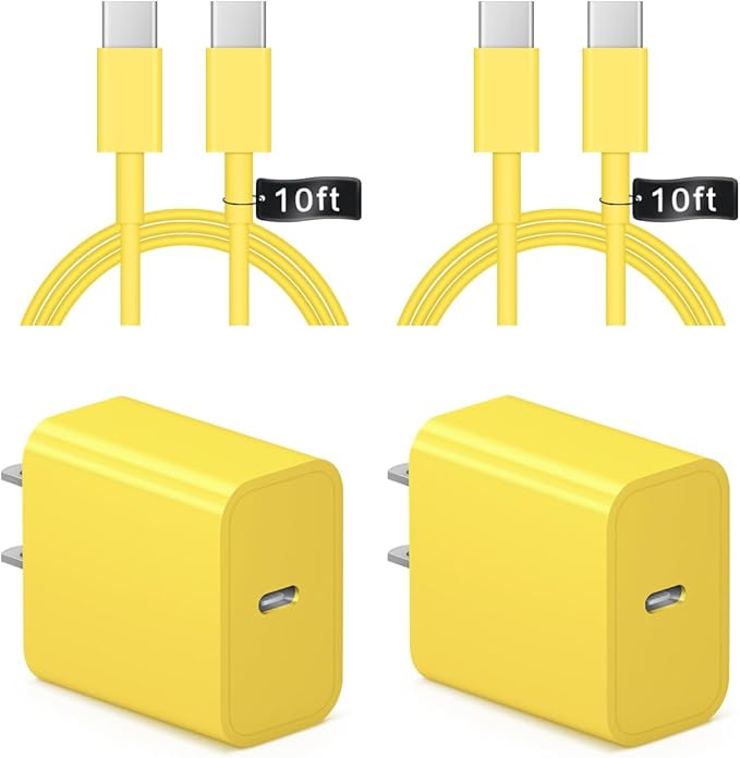 iPhone 17 16 15 Charger Fast Charging 10FT - 20W USB C Charger Block with 10FT Type C to C Cable Compatible with iPhone 17/17 Pro/17 Pro Max/Air/16/16e/15, iPad Pro, iPad Air (Yellow)
