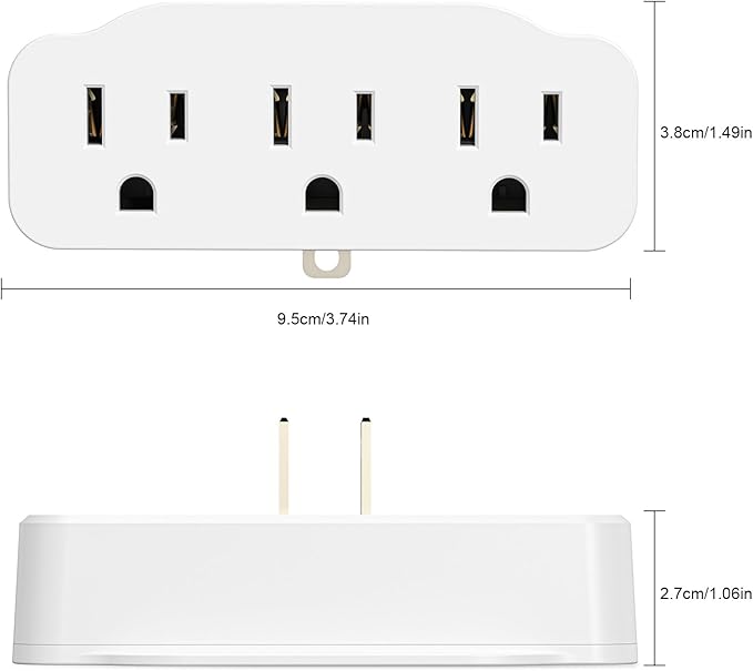 3 Prong Outlet Extender, HITRENDS 3 Way Plug Adapter, Power Splitter 3 Prong with Grounded Plug, 3 Outlet Adapter Use for Home/Office/Dorm, White, 2 Pack
